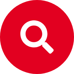 Roter Kreis mit weißem Lupen Icon